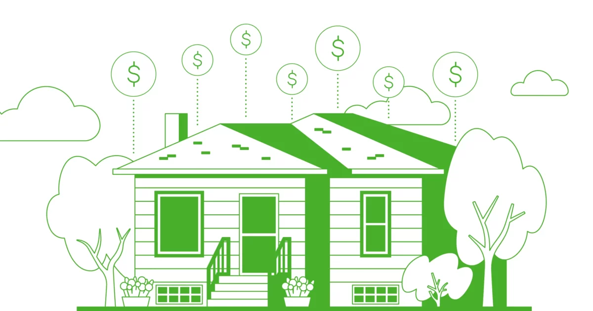 A house with dollar signs appearing above it.