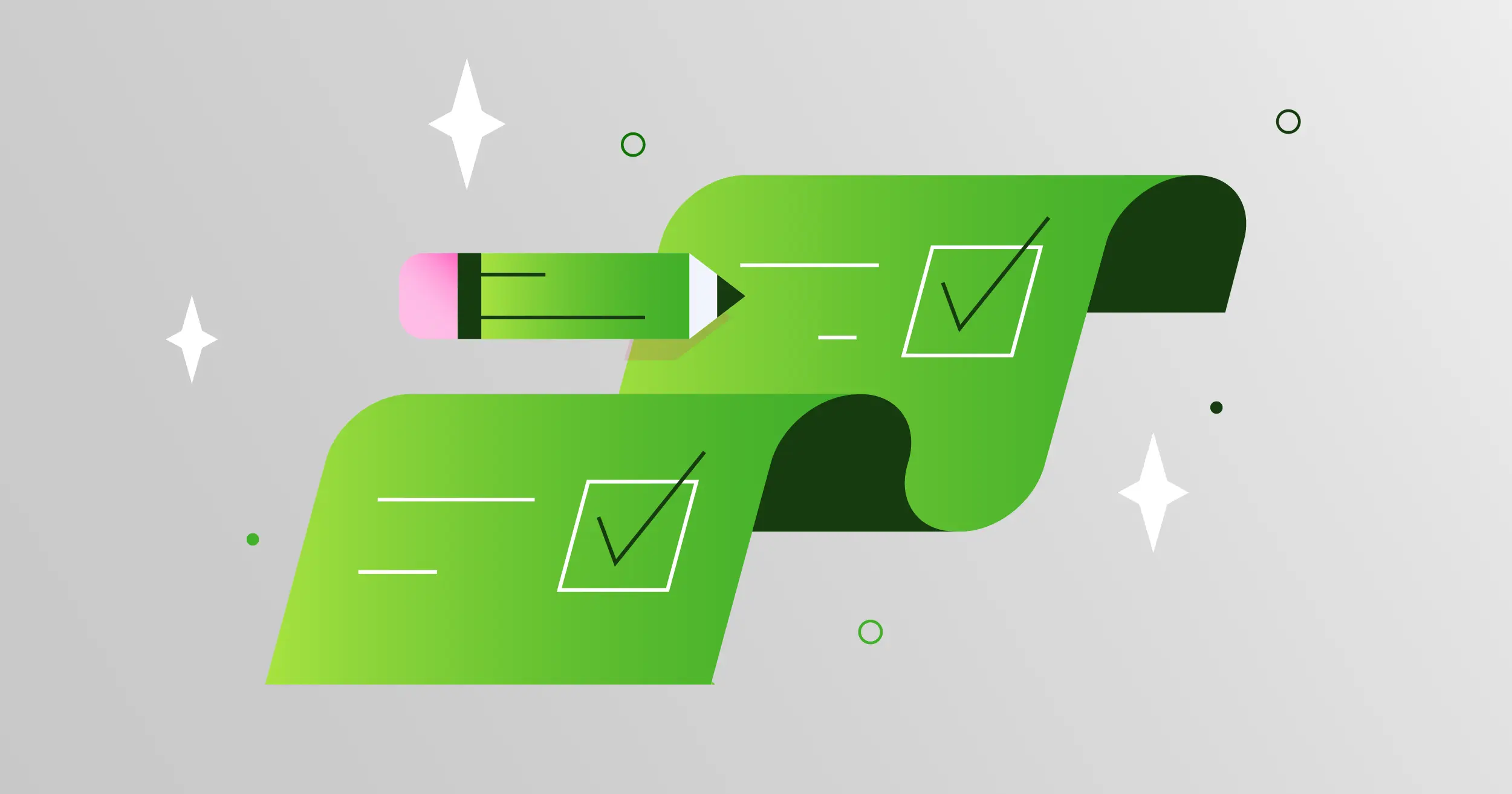 Green paper and pen with checkboxes, which symbolizes the pros and cons of an analyzed checking account.