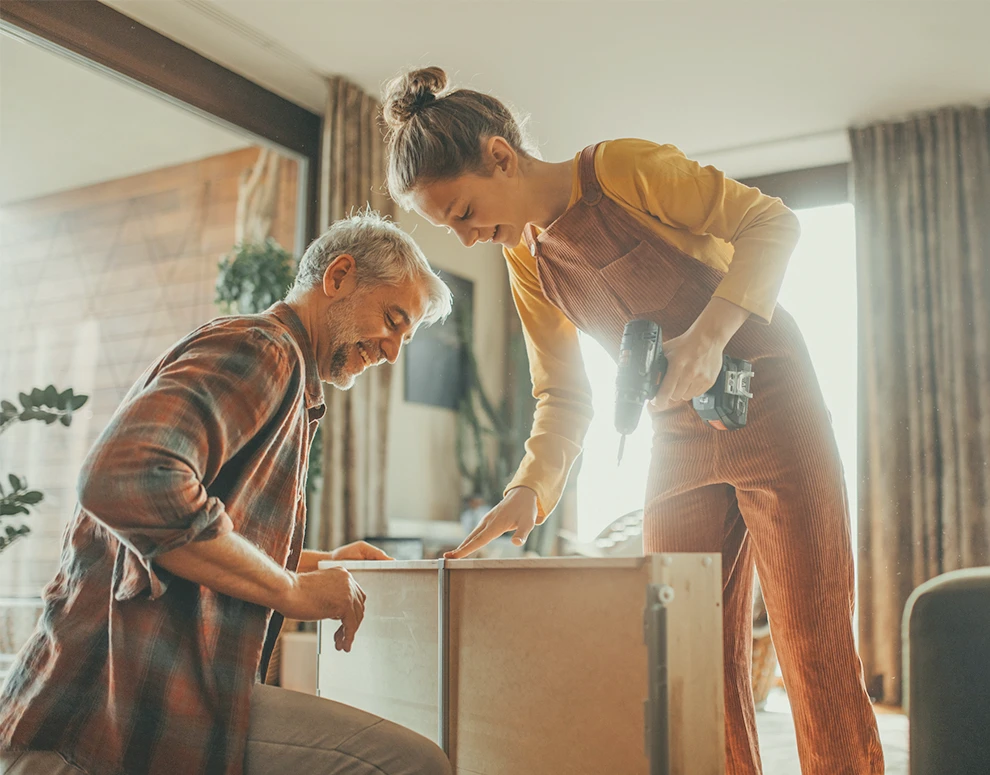 A couple working on home renovations together